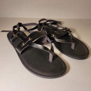 AE Black Strappy Sandals with Gold Details